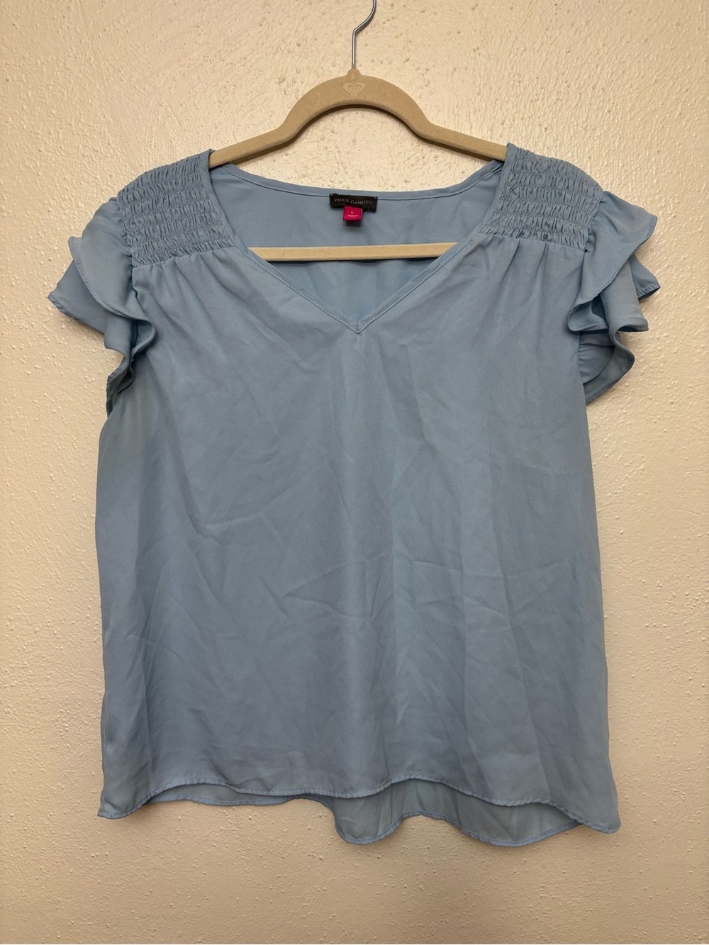 Light Blue V-Neck Flutter Sleeve Top